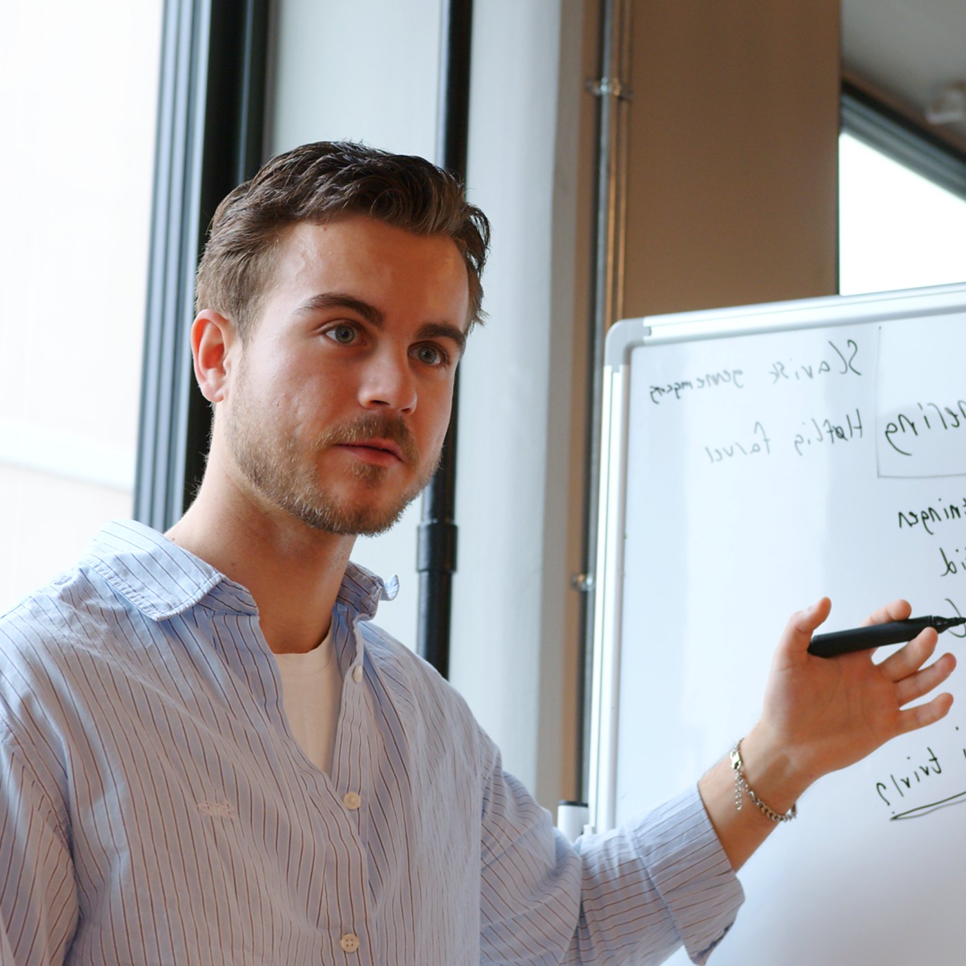 Team lead writing on a whiteboard